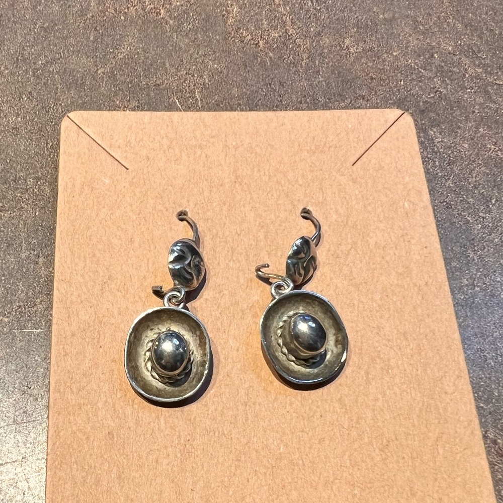 Silver hat earrings